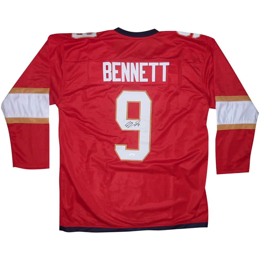 Sam Bennett autographed custom hockey jersey, red with gold accents, number 9
