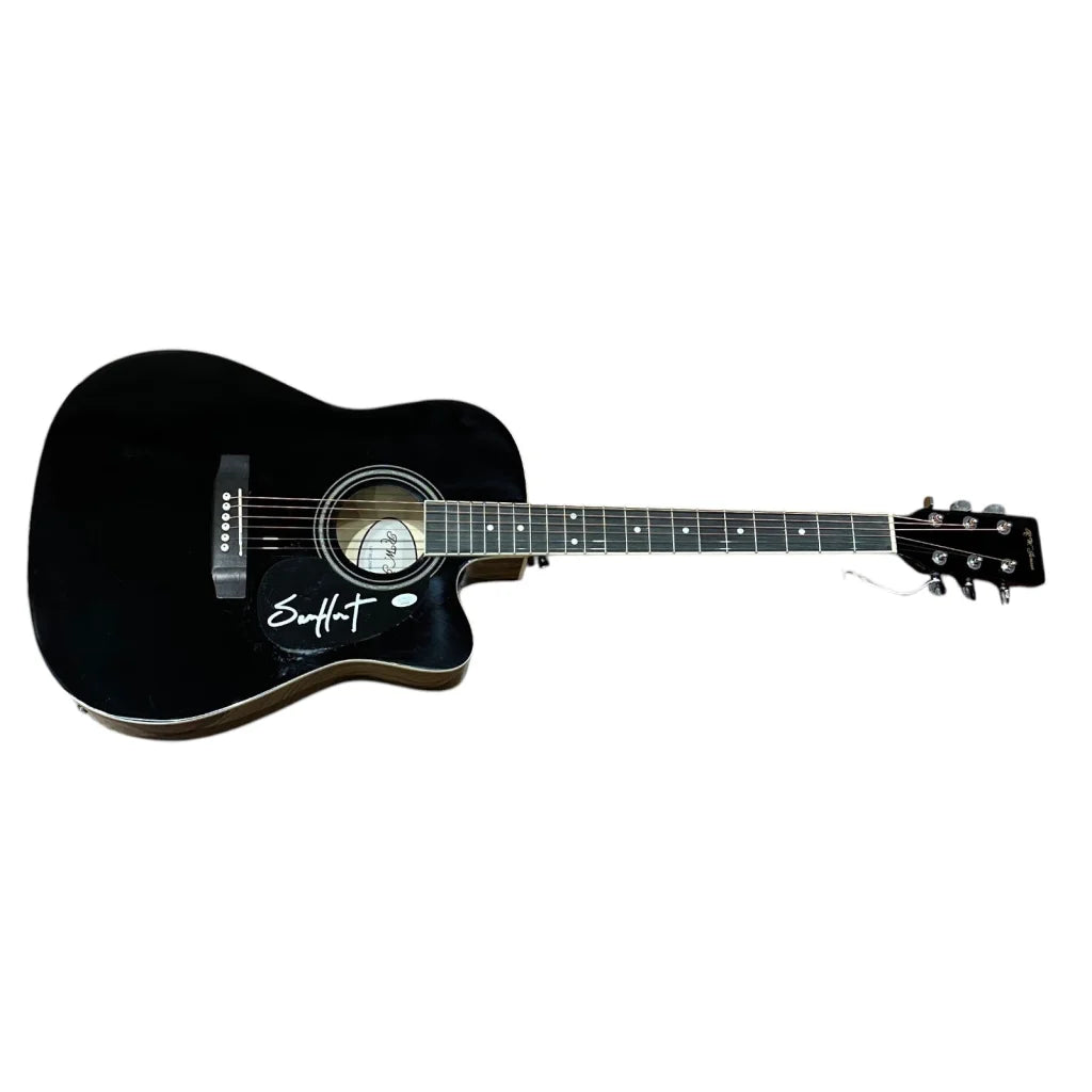 Sam Hunt autographed black acoustic guitar with JSA sticker