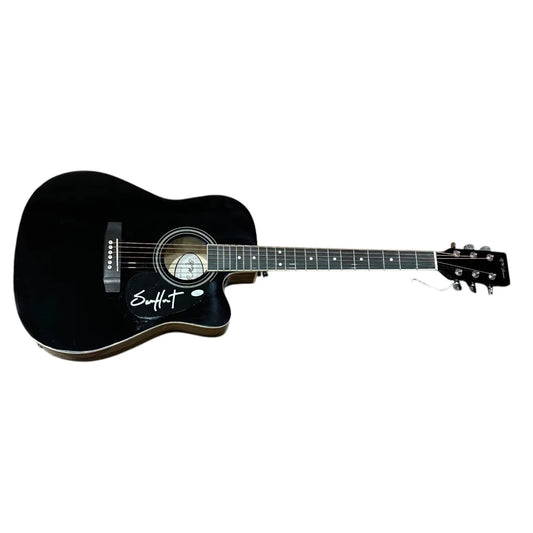 Sam Hunt autographed black acoustic guitar with JSA sticker