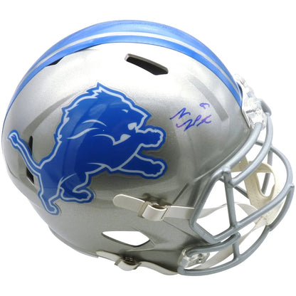 Sam LaPorta autographed Detroit Lions replica helmet, silver and blue glossy finish
