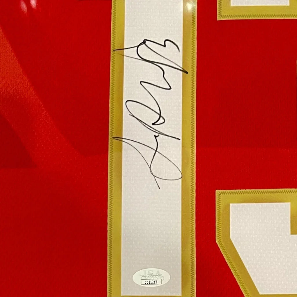 Sam Reinhart autographed Florida Panthers deluxe framed jersey with black ink signature on white textured card and gold trim