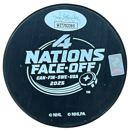 Sam Reinhart autographed Team Canada 4 Nations hockey puck with Champs