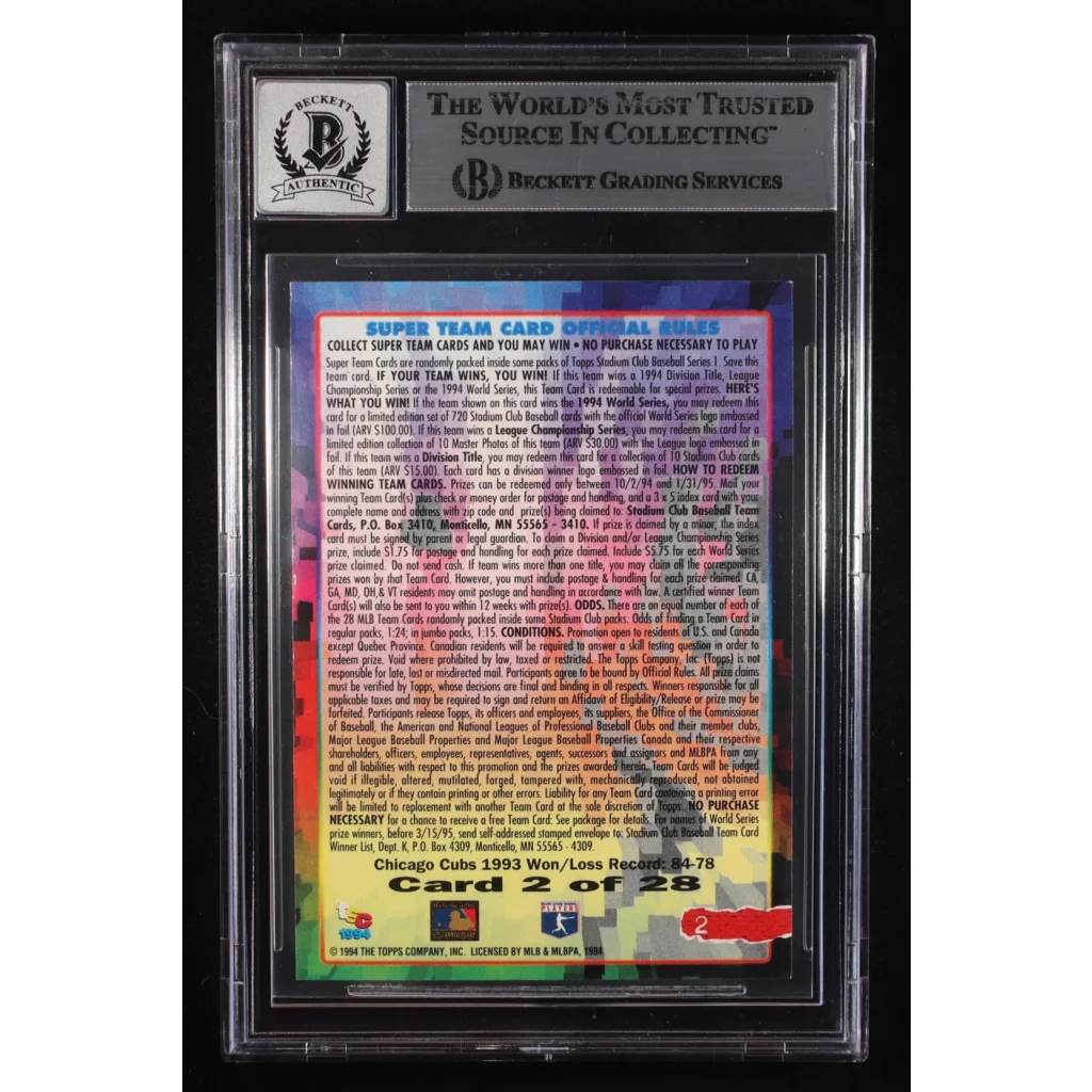 Sammy Sosa 1994 stadium club autographed BGS 10 card encased