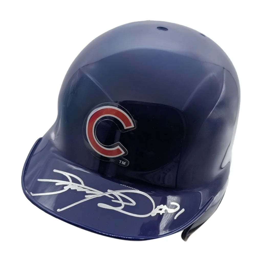 Sammy Sosa signed Chicago Cubs mini helmet in navy blue with red C logo