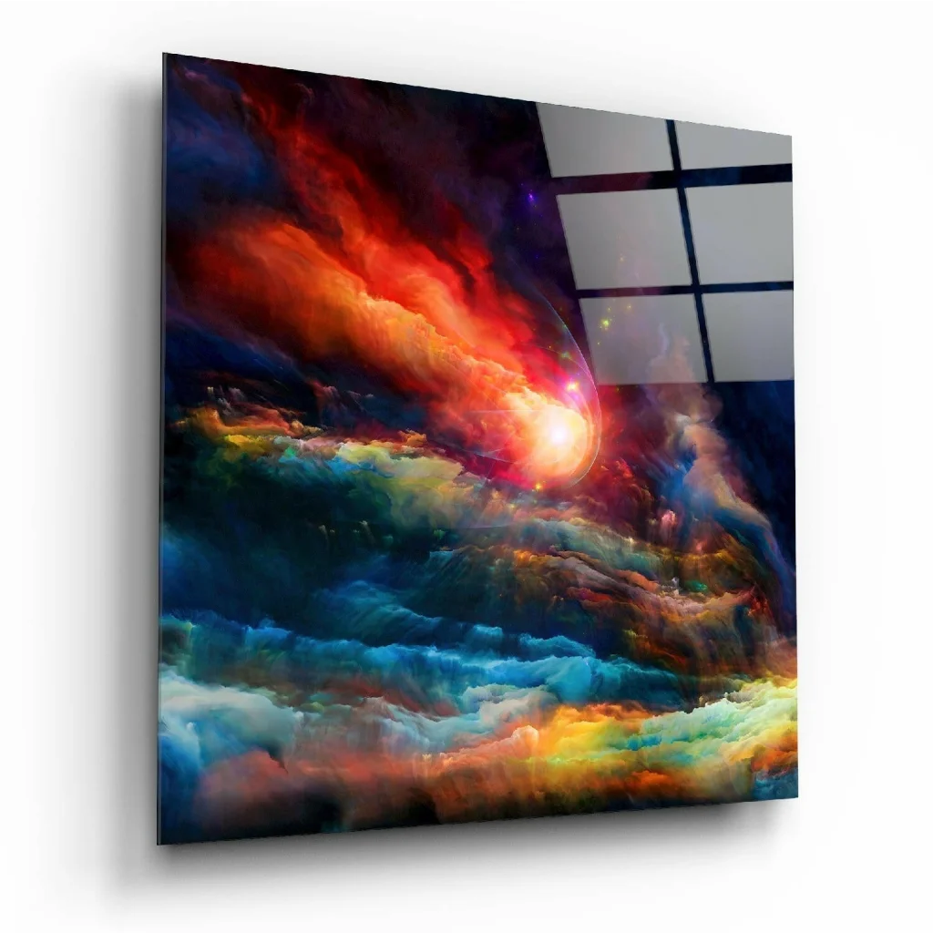 Neon meteor shower canvas art on Samsung Galaxy Tab S7+ glass wall art panel
