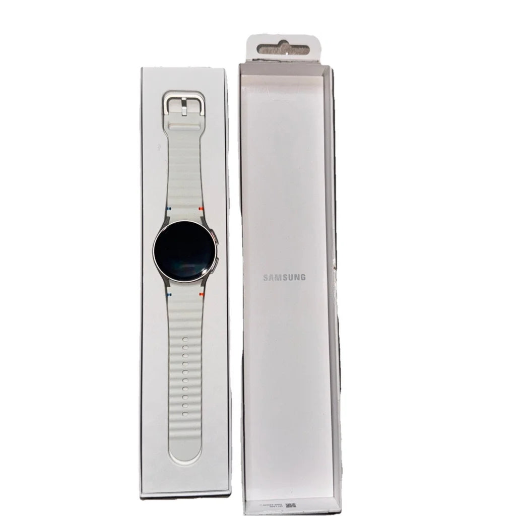 Samsung Galaxy Watch7 40mm cream white silicone strap with red accent buckle