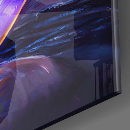 32-inch Samsung QLED curved TV glass wall art with holographic ring light