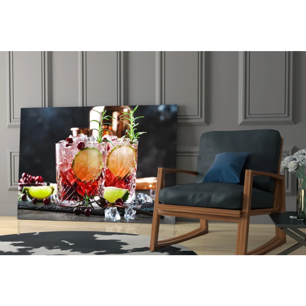 Vibrant 24x36 inch canvas tropical cocktail wall art on Samsung QLED TV
