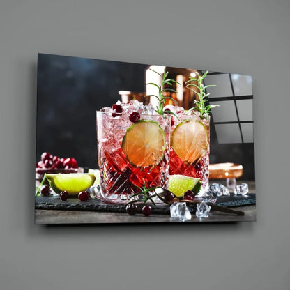 3D printed rose gold cocktail glass wall art set with garnishes on Samsung QLED TV