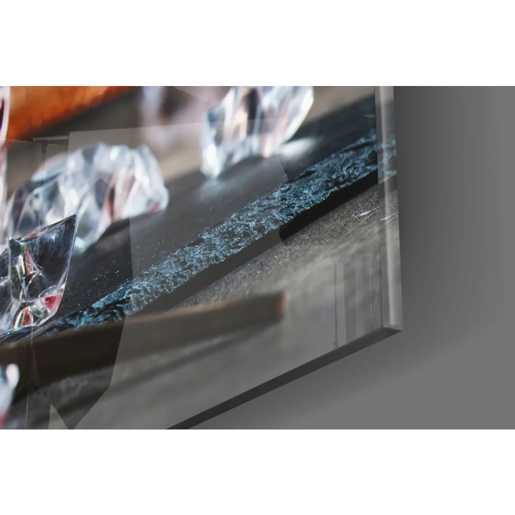 Samsung QLED TV with vibrant 4K UHD ice cubes and 3D printed glass wall art