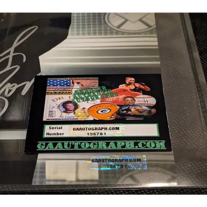 Autograph authentication sticker with serial number on Samuel L Jackson autographed 8x10 photo