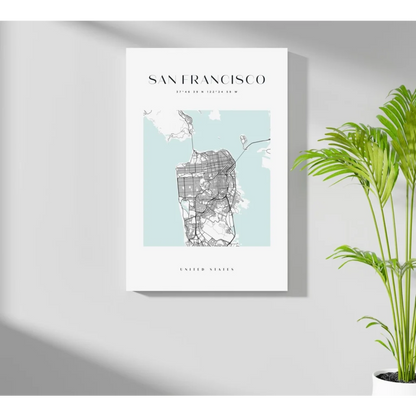 San Francisco map art print in modern blue and white aluminum