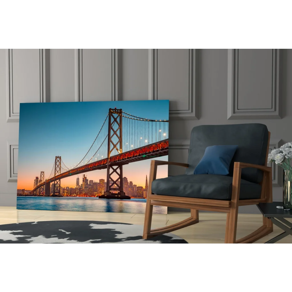 Vibrant San Francisco Bay Bridge sunset canvas wall art