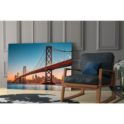 Vibrant San Francisco Bay Bridge sunset canvas wall art