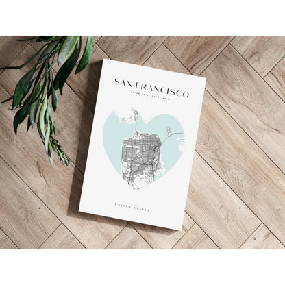 San Francisco heart map insigne aluminum print in minimalist white poster