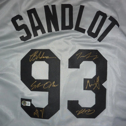 Sandlot cast autographed grey custom baseball jersey with 6 signatures