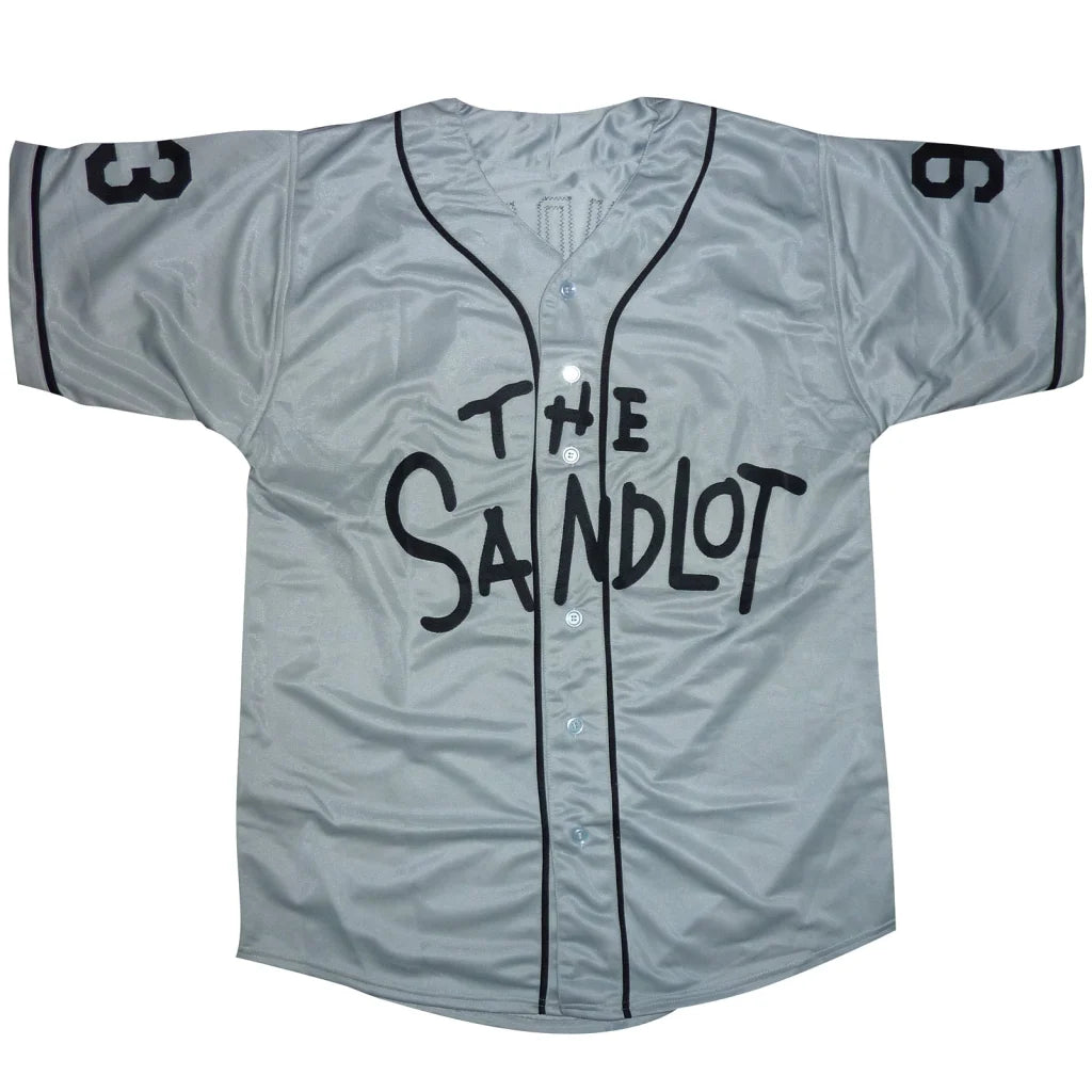 Sandlot Cast Autographed Custom Baseball Jersey in silver-gray with black piping