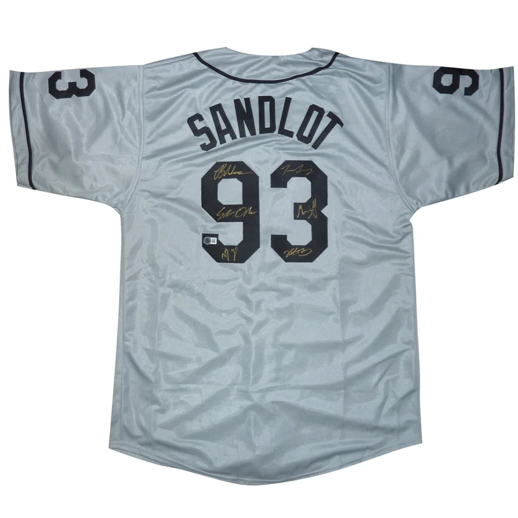 Sandlot cast autographed custom baseball jersey grey #93 6 signatures