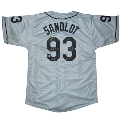 Sandlot cast autographed custom baseball jersey grey #93 6 signatures