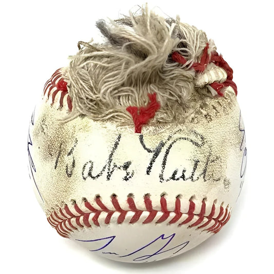 Sandlot cast autographed replica Babe Ruth chewed baseball with 6 signatures