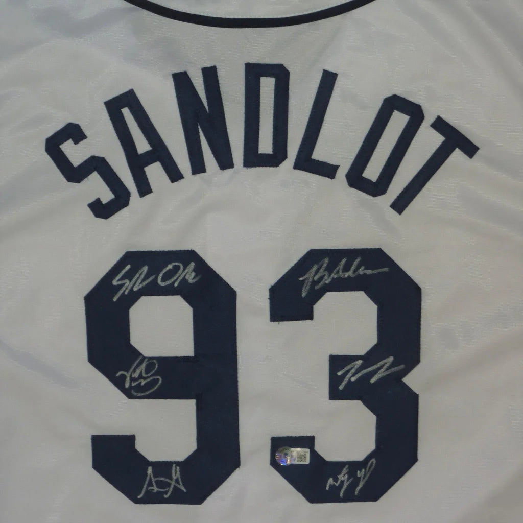 White Sandlot #93 baseball jersey with 6 cast autographs, Beckett authenticated