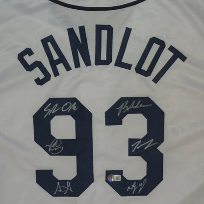 White Sandlot #93 baseball jersey with 6 cast autographs, Beckett authenticated