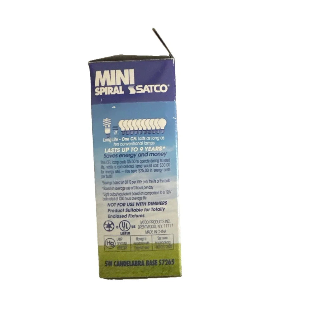 Satco 5W replaces 30Ultra mini spiral candelabra base bulb in package