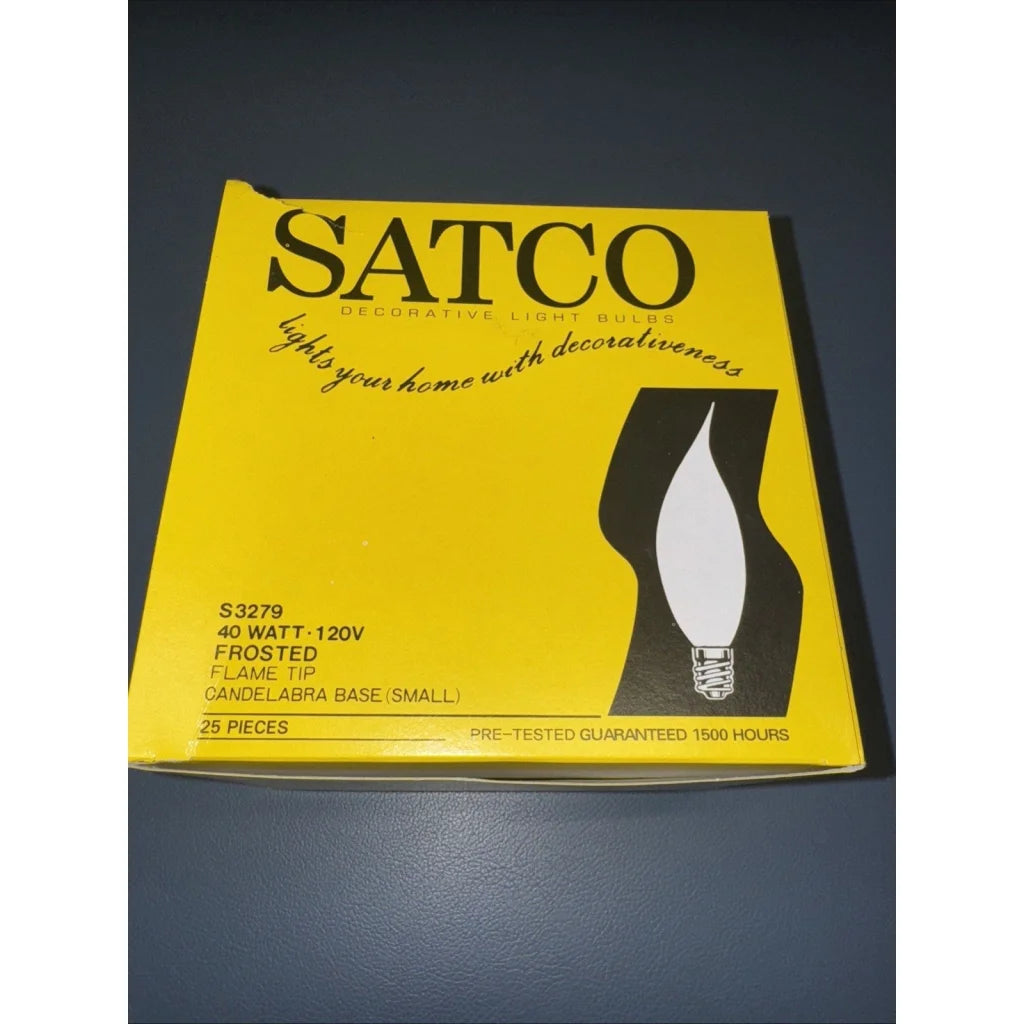 Satco S3279 candelabra base bulbs, 25 frosted flame tip pack