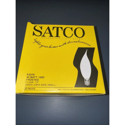 Satco S3279 candelabra base bulbs, 25 frosted flame tip pack