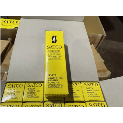 Satco S3279 candelabra base bulbs 40W frosted flame tip pack of 25