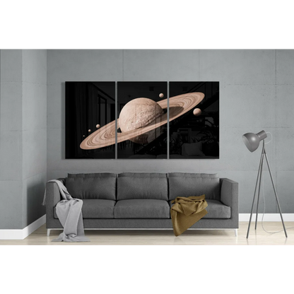 Black-and-brown Saturn glass wall art triptych set