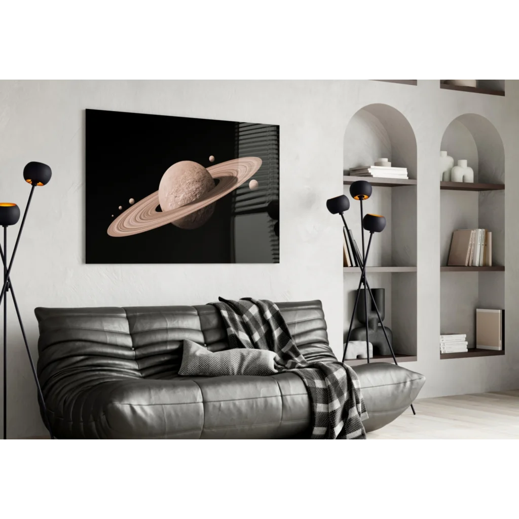 Saturn Rings Canvas Wall Art Print with Moons | Contemporary Home Wall Art | vintageantiquesgifts.com