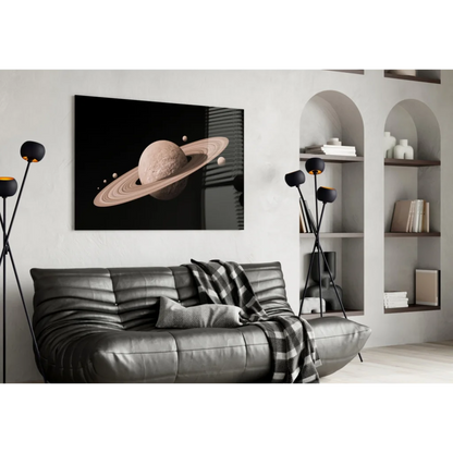 Saturn Rings Canvas Wall Art Print with Moons | Contemporary Home Wall Art | vintageantiquesgifts.com