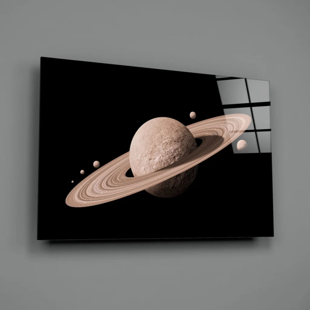 Saturn Rings Canvas Wall Art Print with Moons | Glass Wall Art Print | vintageantiquesgifts.com