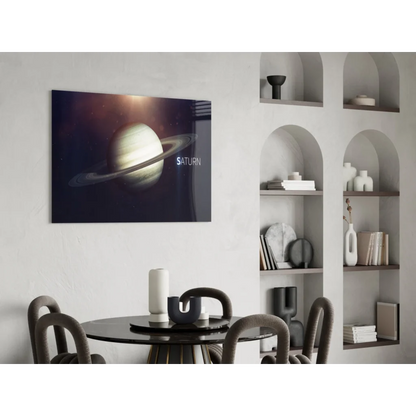 Sleek Saturn planet canvas wall art with rings and stars