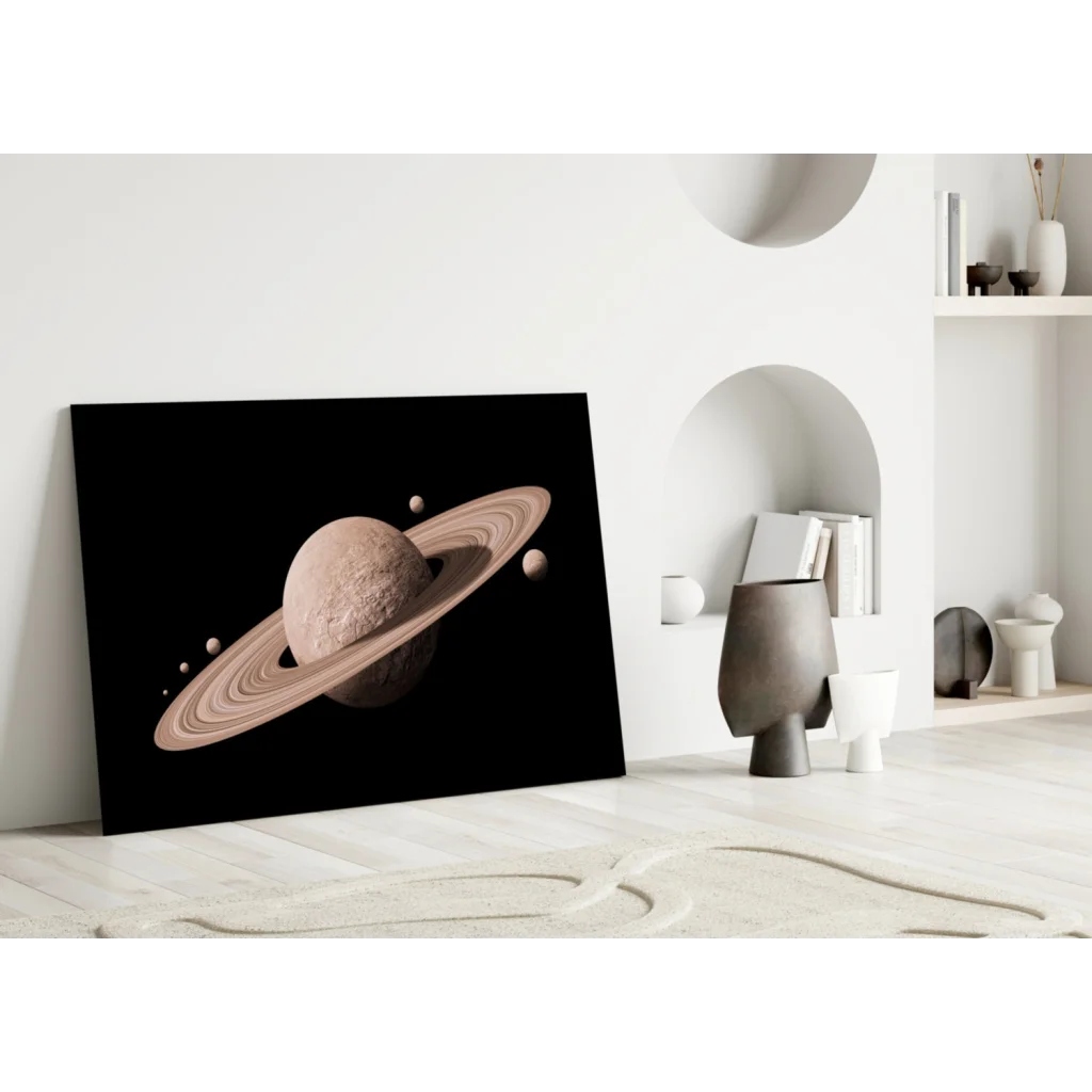 Saturn Rings Canvas Wall Art Print with Moons | Modern Wall Art Decor | vintageantiquesgifts.com
