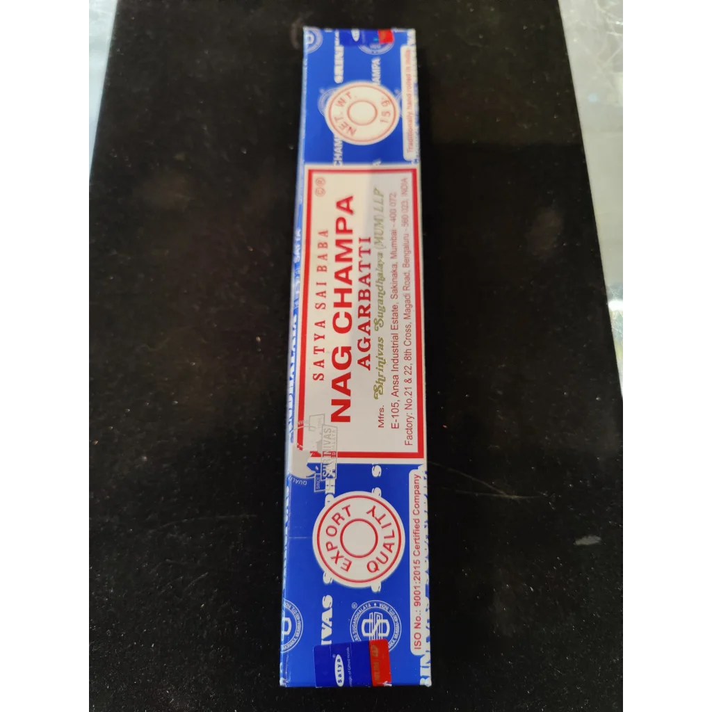 Blue and white Satya Sai Baba Nag Champa incense sticks box from India