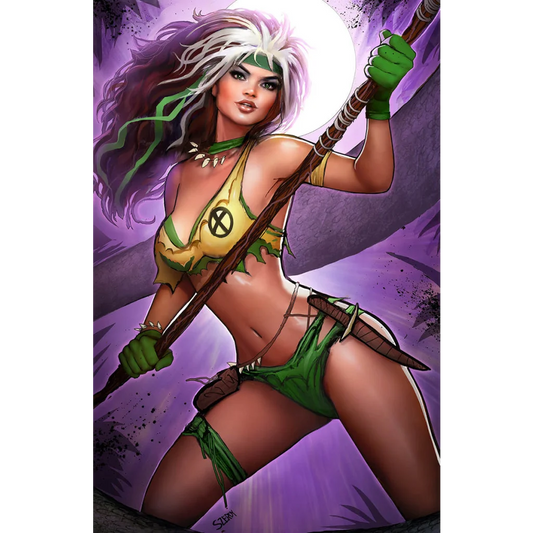 Green and yellow tribal bikini with leather straps from Savage Land by Nathan Szerdy