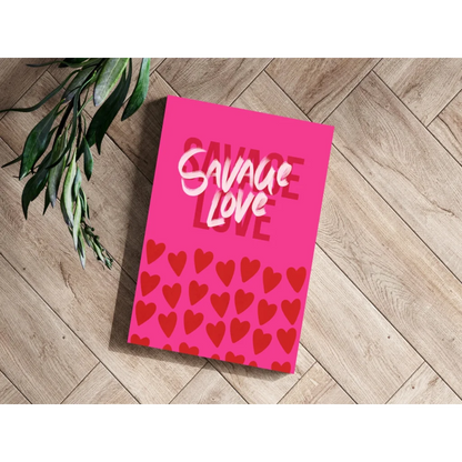 Savage Love insigne aluminum print with pink book and red hearts
