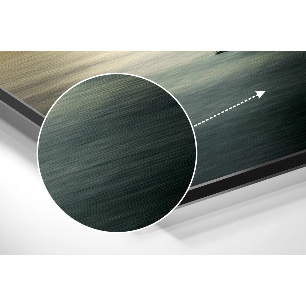 glass wall art Stunning brushed aluminium dibond abstract landscape print in dark green brushed metal frame