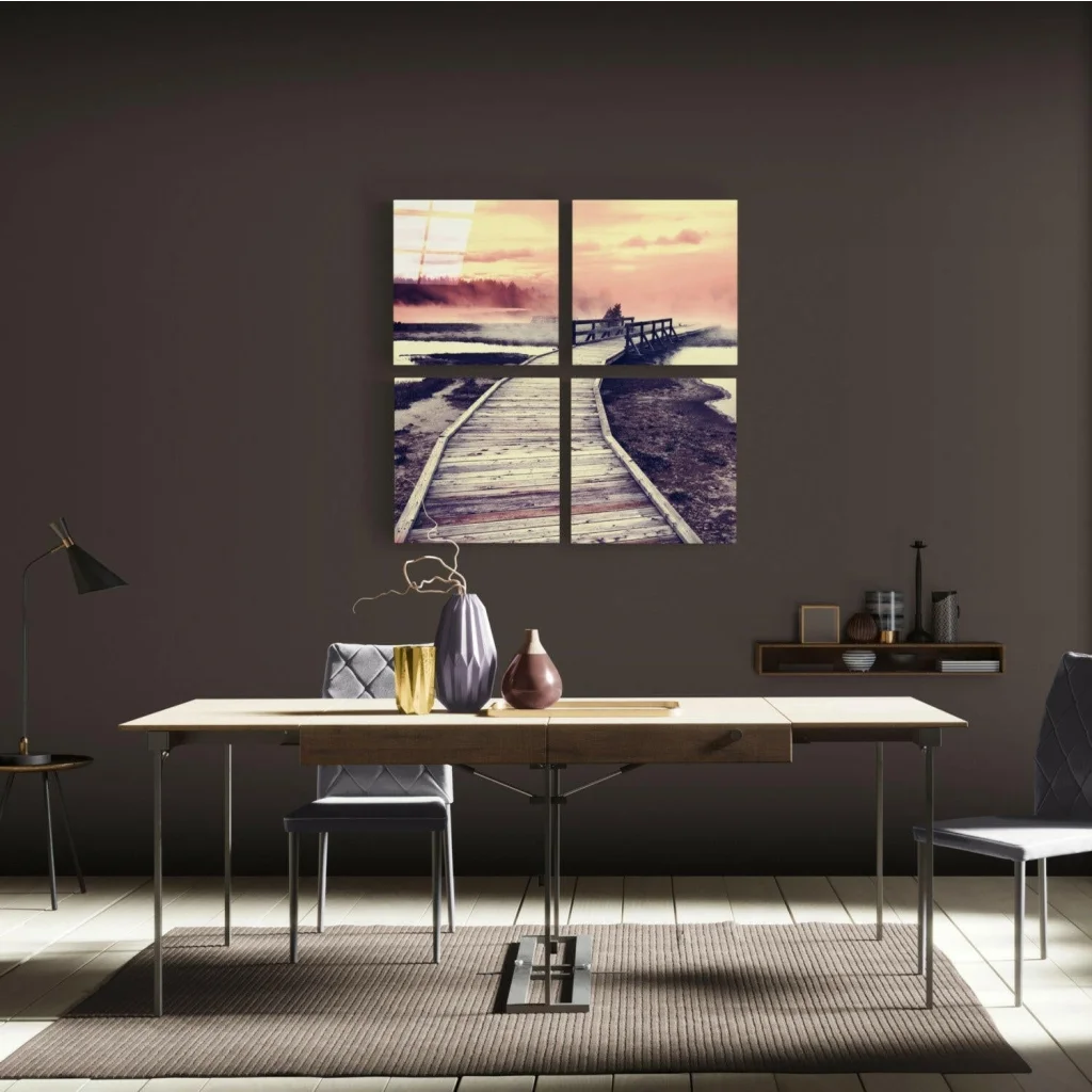 Sunset Boardwalk Glass Wall Art Four Panel Canvas Print | Insigneart USA | vintageantiquesgifts.com