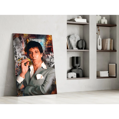 Urban jazz trumpet player in suit on vibrant graffiti wall art print