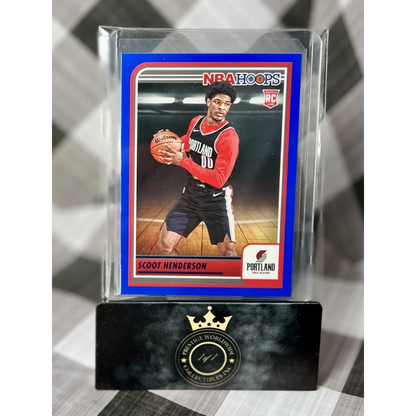 Scoot Henderson NBA Hoops card in red black uniform, encased in acrylic from Prestige Worldwide Collectibles