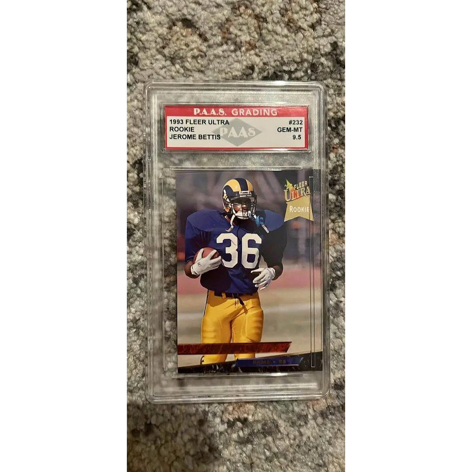 A graded 1993 Fleer Ultra Jerome Bettis Rams rookie football card in Score This Epic collection