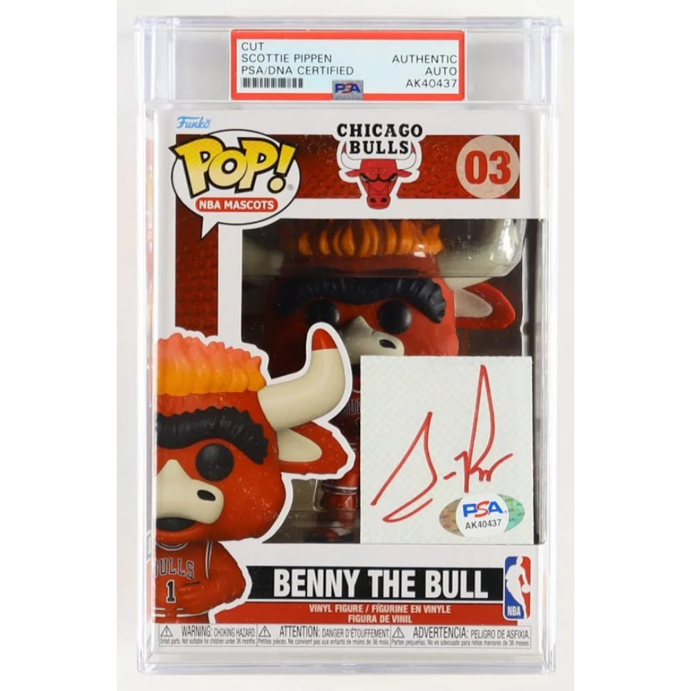 Scottie Pippen signed Benny The Bull Funko Pop measures approximately 4 inches Chicago Bulls collectible