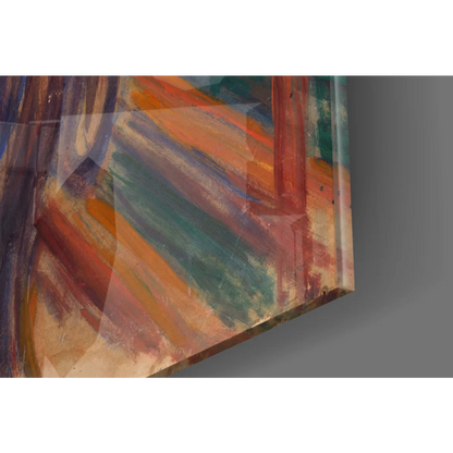 Edvard Munch The Scream glass wall art with abstract warm orange strokes