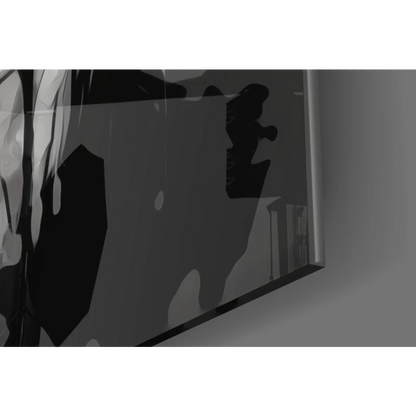 Stylized shadowy figures in minimalist black-and-white glass wall art print