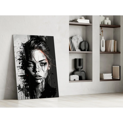 Black and white abstract woman portrait on glass wall art print