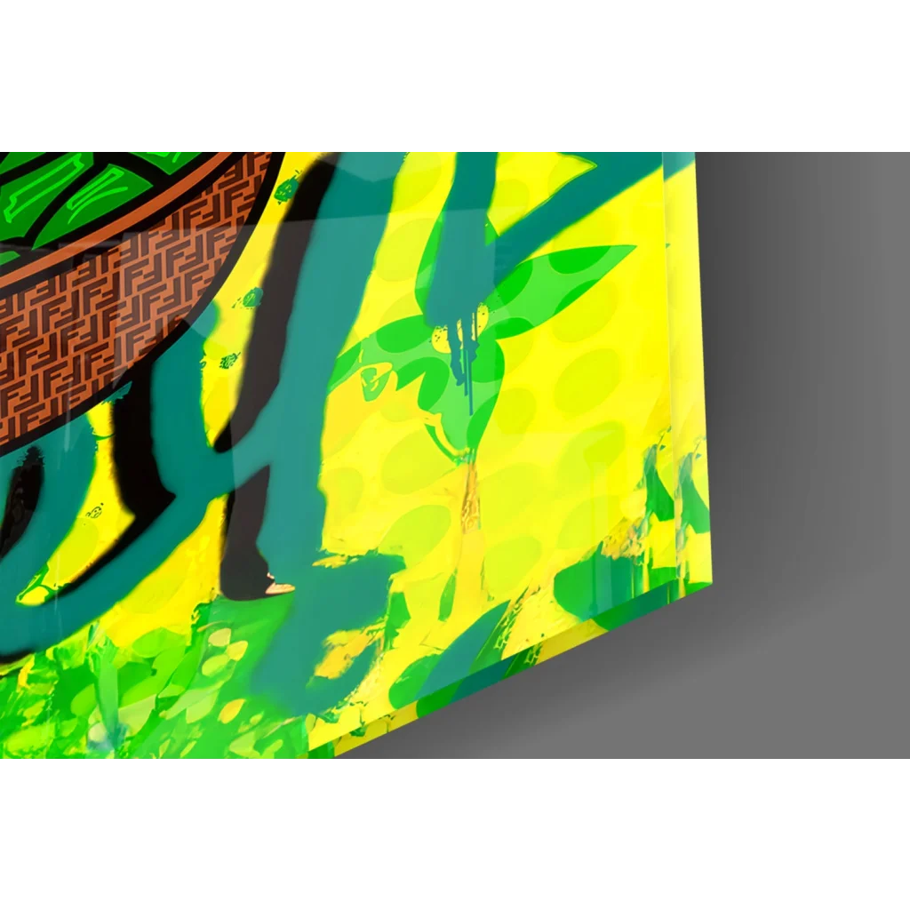 Vibrant Scrooge McDuck money graffiti canvas wall art with green yellow splashes