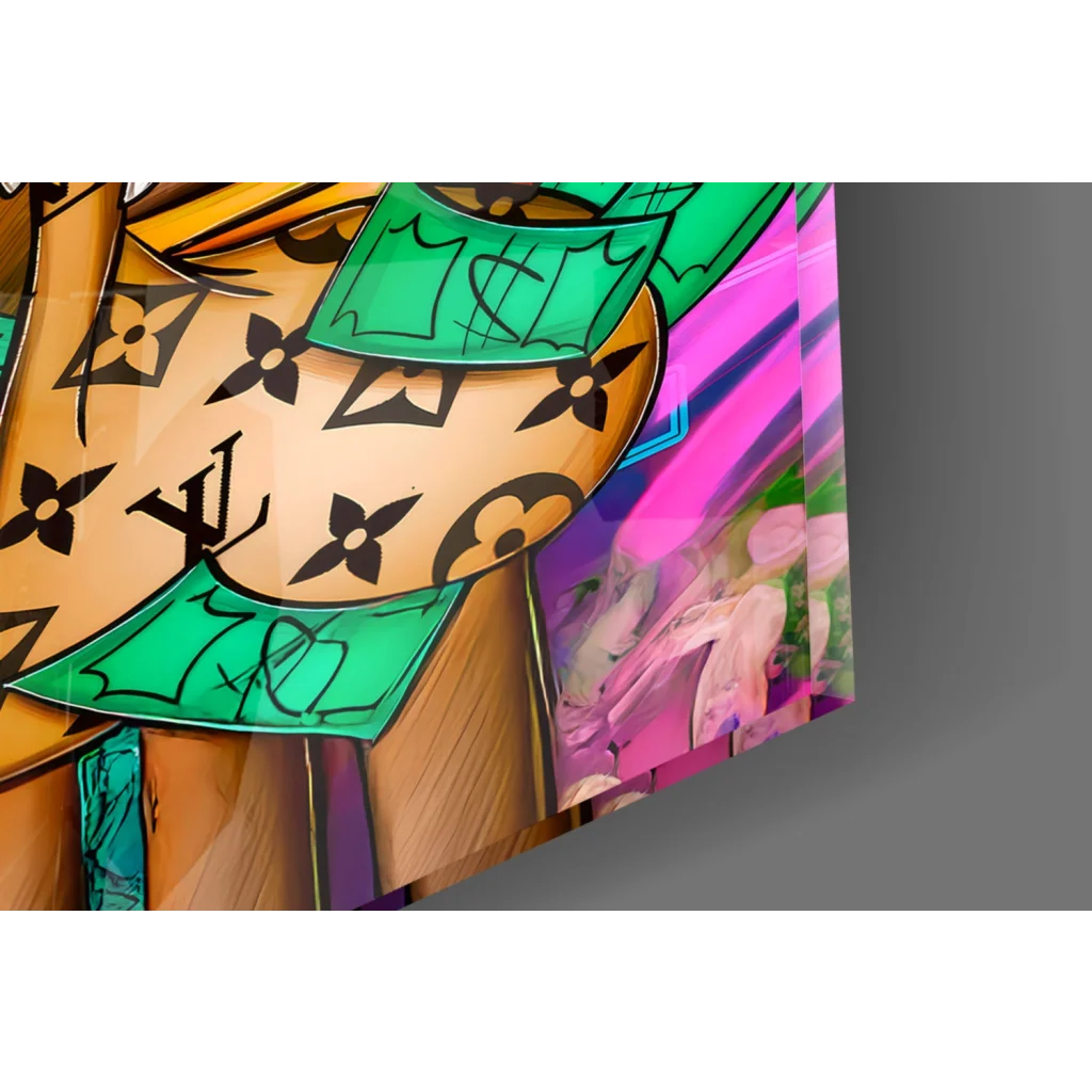 Donald Duck graffiti wall art with vibrant LV monogram patterns